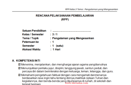 RPP Kelas 3 Tema Pengalaman yang Mengesankan