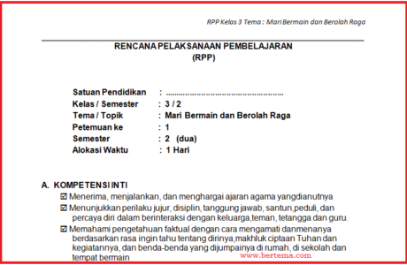 RPP Kelas 3 Tema Mari Bermain dan Berolahraga