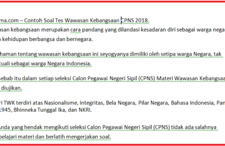 Contoh Soal Tes Wawasan Kebangsaan CPNS 2018