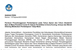 Panduan Penyelenggaraan Pembelajaran pada Tahun Ajaran dan Tahun Akademik Baru di Masa Covid-19